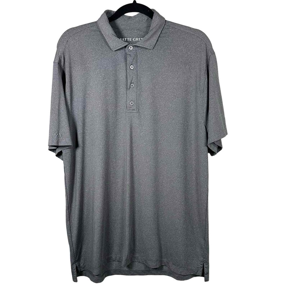Matte Grey Large Polo Shirt Gray Short Sleeve Performance Stretch Golf Top